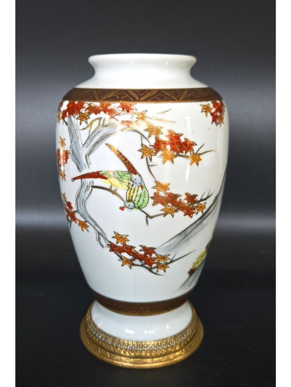 Vintage 1920s Aerozon Porcelain Japanese Vase, Gold Accents & Bird Detail, JAPAN